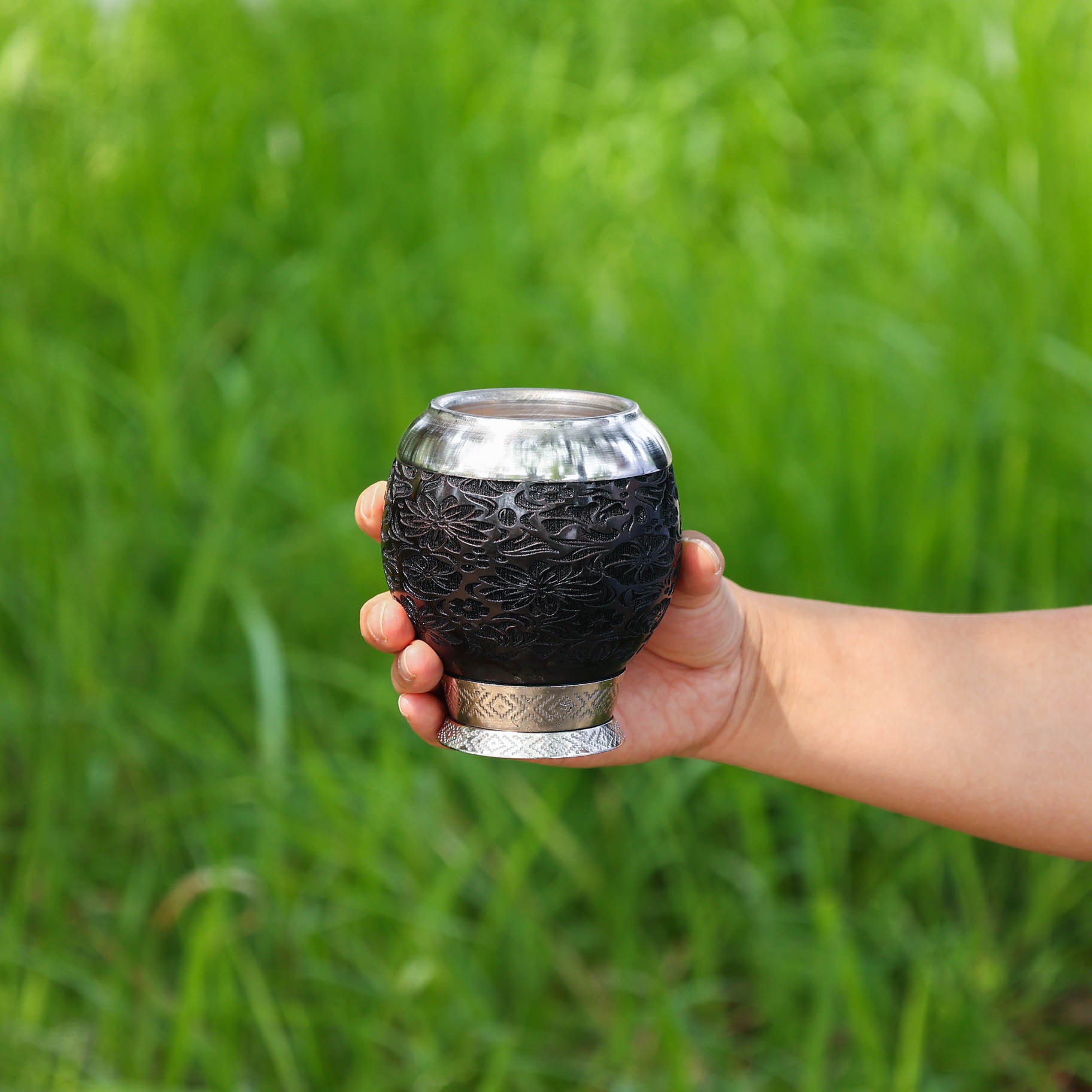 阿根廷全新马黛茶杯#88/（雕花葫芦杯）黑色