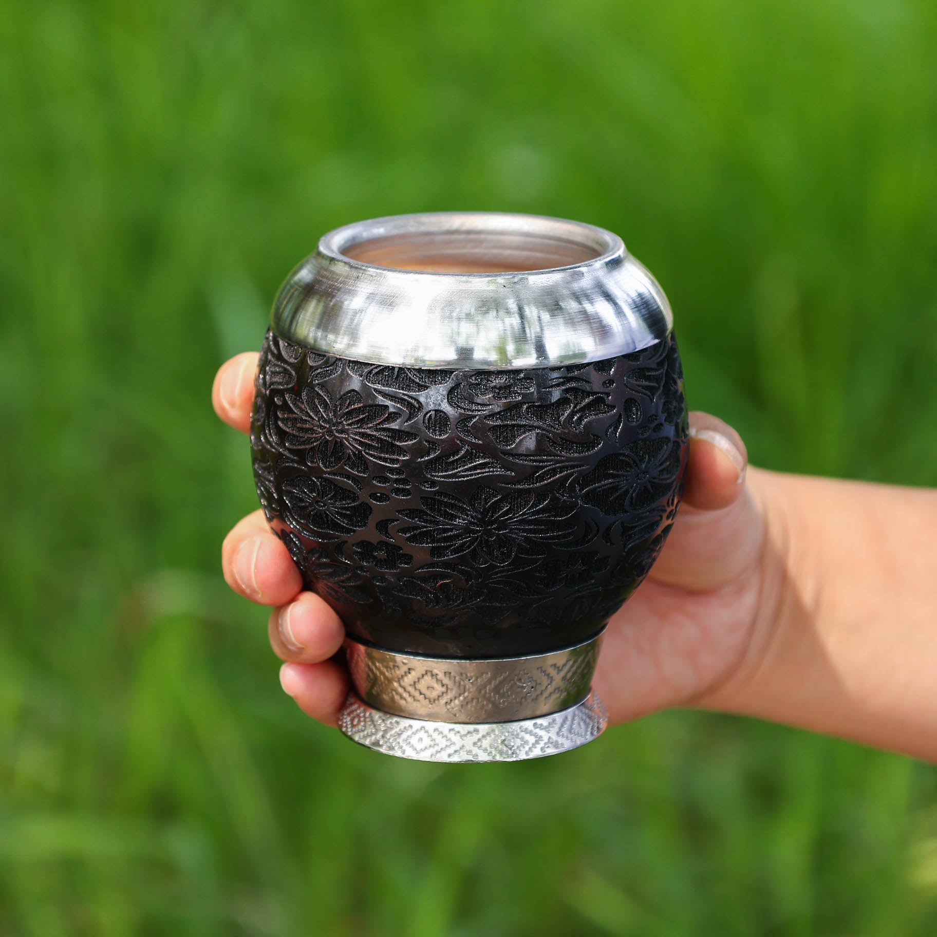 阿根廷全新马黛茶杯#88/（雕花葫芦杯）黑色