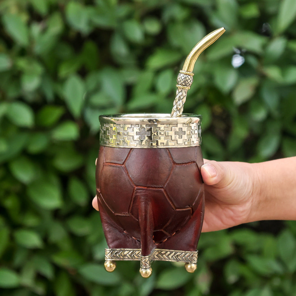 阿根廷全新马黛茶杯#165/425葫芦杯 德银杯口牛皮外包 帝王款